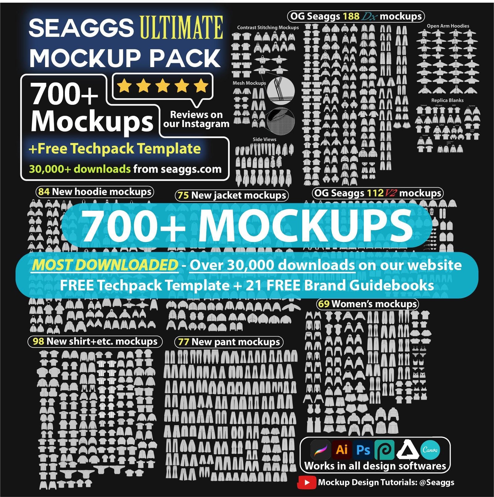 700+ Streetwear Clothing Vector Mockup Pack Techpack Mockups Clothing Brand Fashion Design Flat Adobe Illustrator Adobe Photoshop Procreate