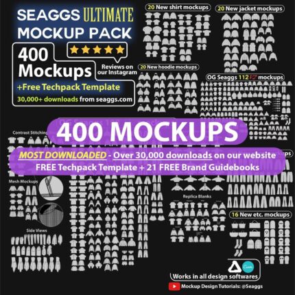 Streetwear Clothing Vector Mockup Pack Techpack 400 Mockups Clothing Brand Fashion Design Flat Adobe Illustrator Adobe Photoshop Procreate